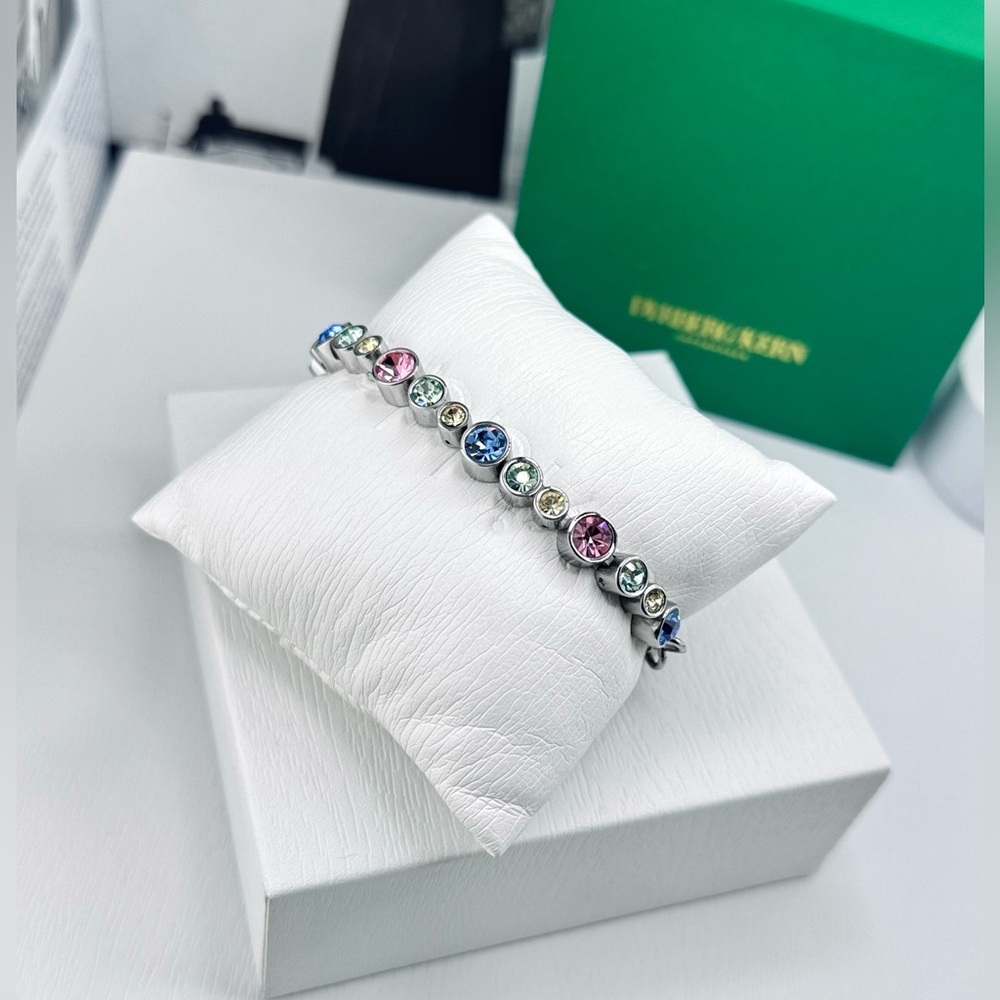 Multi Colored Tennis Bracelet, Multi-Pastel Crystal Silver Plated